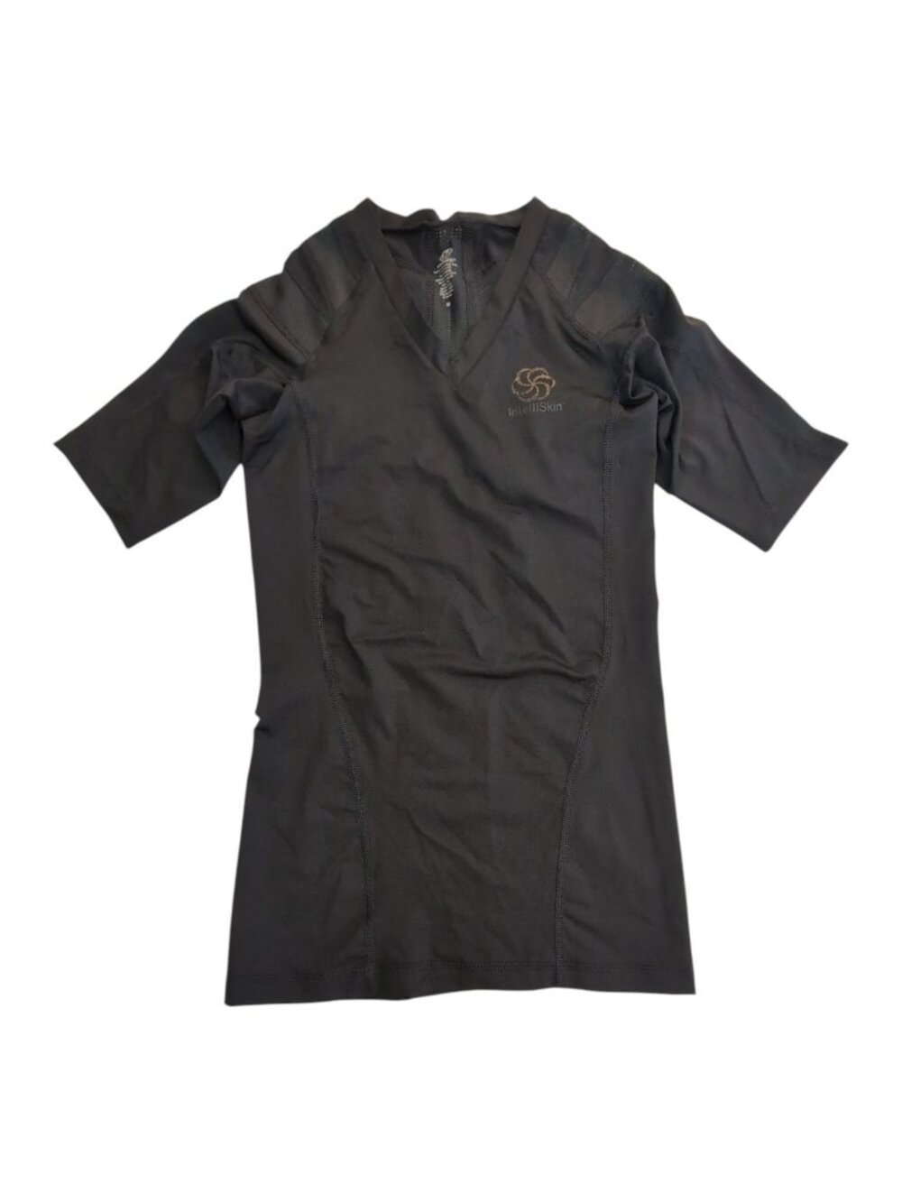 IntelliSkin PostureCue Compression Shirt Womens Med Black V-Neck Short Sleeve